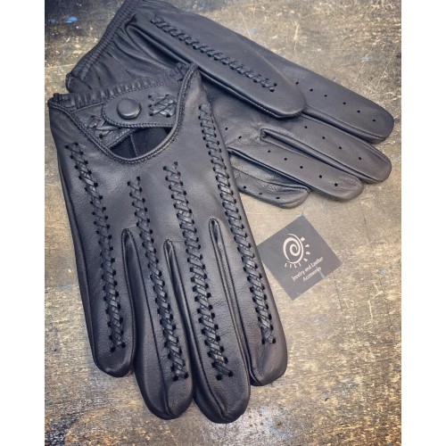 Handmade embroidery Black Leather Gloves for Men