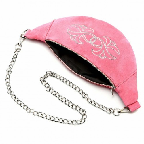 Women Suede Leather Adjustable Small Purse Handmade Pink Waist Bag