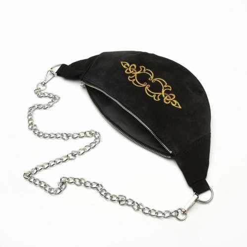 Black Suede Leather Adjustable Waist Bag Purse Belt Pouch